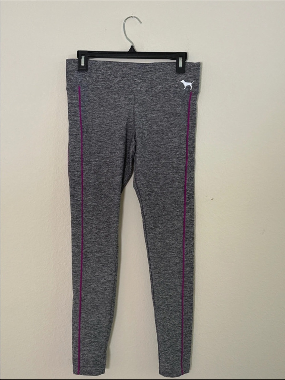 PINK Victoria's Secret Gray Heather Leggings with Purple Side Stripe
